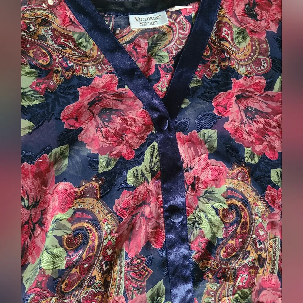 Victoria’s Secret Nightgown Size M L Vintage Gold Label Pajama Top Sheer Kimono - Picture 11 of 15